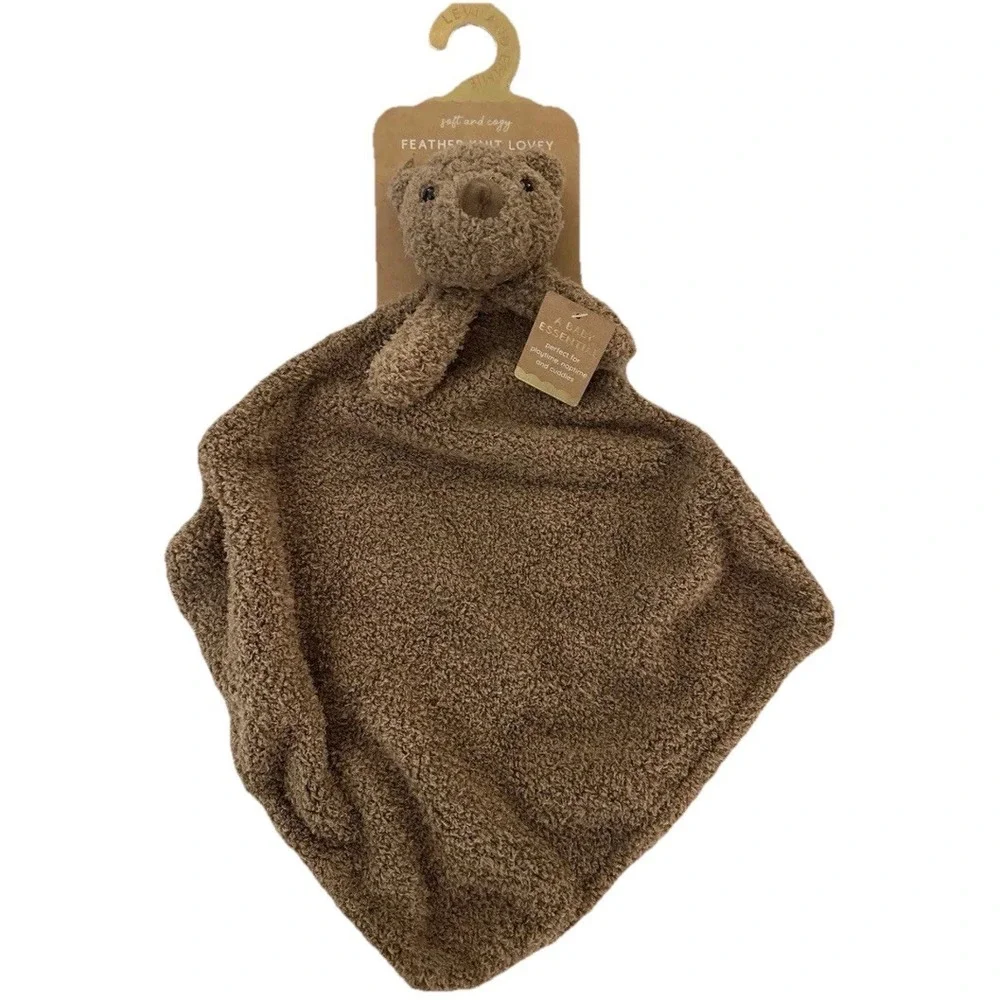 Levi & Emmie Lovey Baby Brown Security Blanket Soothing Feather Knit Teddy Bear